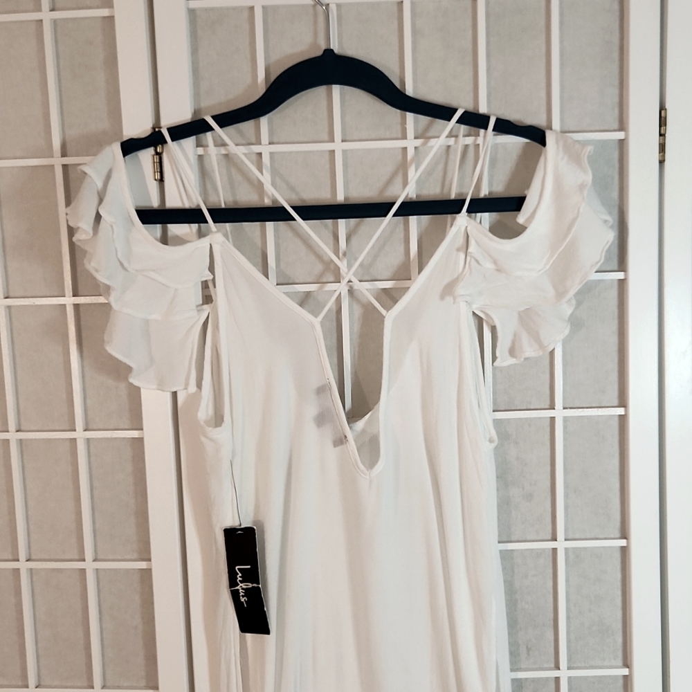 Lulus White Sleeveless Asymmetrical Tunic with Cut Out Features - Picture 7 of 10